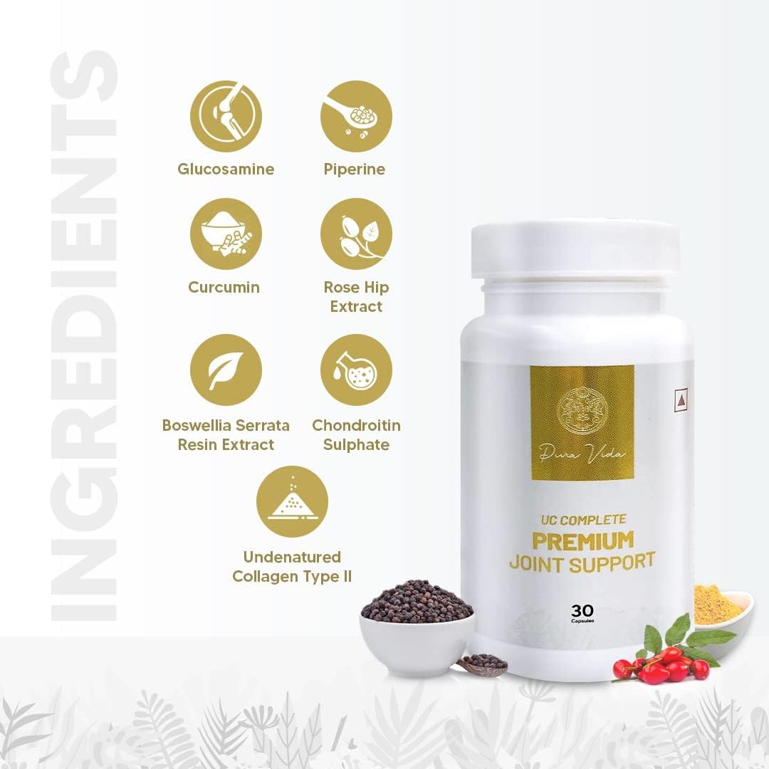 30 Capsules Pur.a Vi.da Joint Support Supplement with Type II Collagen, Glucosamine, and Chondroitin for Joint Health