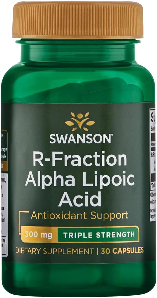 30 Capsules Swanson R-Fraction Alpha Lipoic Acid Triple Strength Supplement - Supports Healthy Blood Pressure & Nutrient Delivery - 300mg