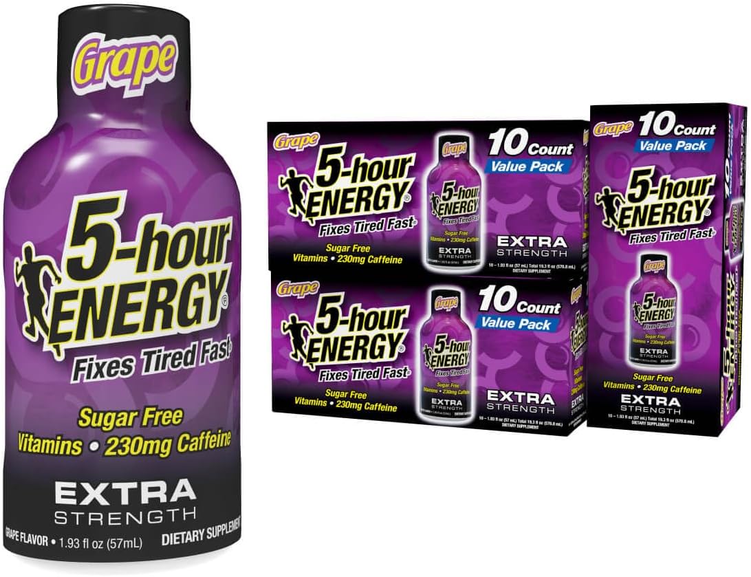 30-Count 5-hour ENERGY Grape Extra Strength Energy Shot - Zero Calories, Sugar-Free, 230mg Caffeine, Amino Acids, B Vitamins