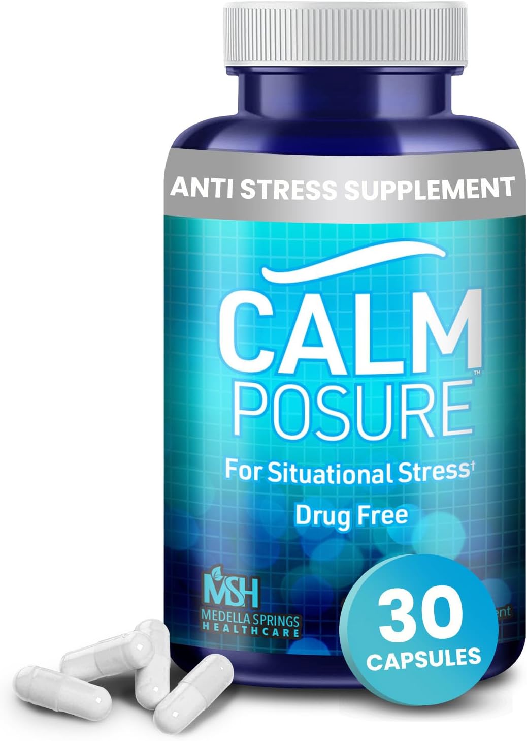 30 Count CALMPOSURE Anti Stress Capsules with Magnesium & Vitamin C - Quick Relief from Stress - Calm Supplement for Adults - No Side Effects