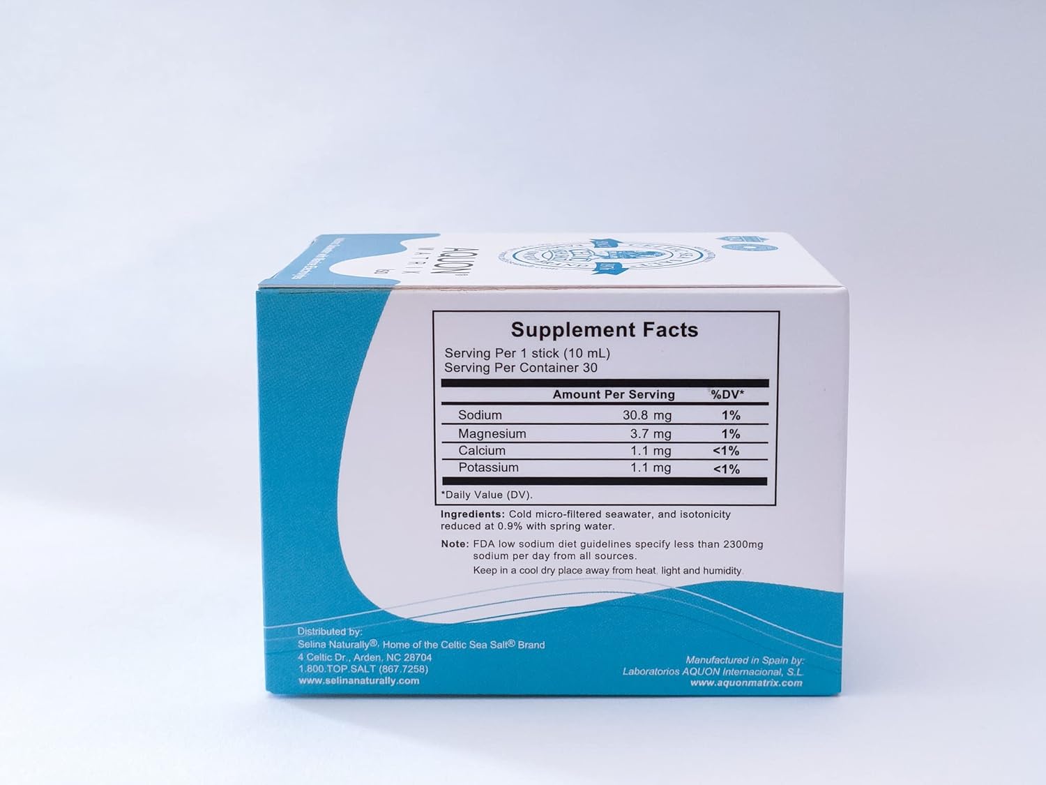 30 Count Celtic Sea Salt Aquon Vital Mineral Seawater Sticks - Natural Rehydration for Body Function