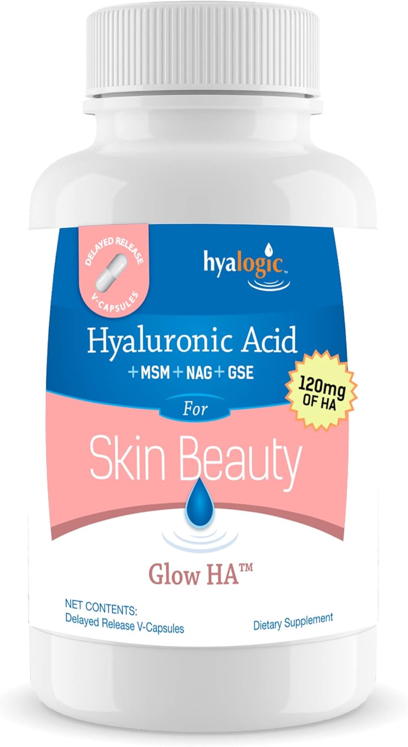 30 Count Hyaluric Acid Delayed-Release Capsules with Glucosamine MSM and Grape Seed Extract - Vegan Skin and Body Health Supplement