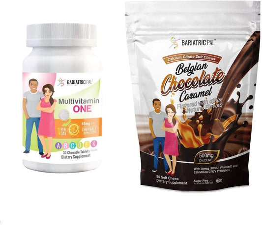 30-Day Bariatric Vitamin Bundle: Multivitamin with Iron Chewable & Calcium Citrate Soft Chews - Orange Citrus, Belgian Chocolate Caramel