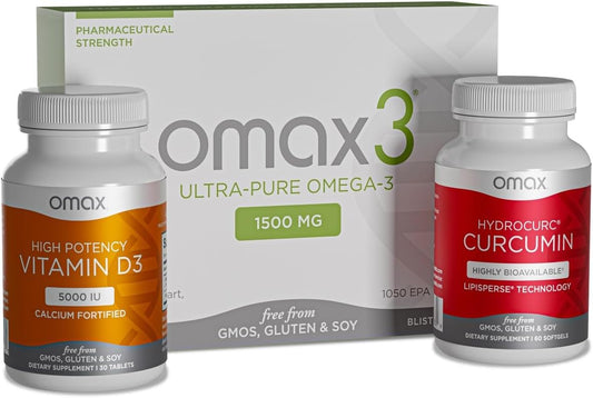 30-Day Inflammation Fighter Trio for Muscle & Joint Wellness - Omega-3, Curcumin Extract, Vitamin D3