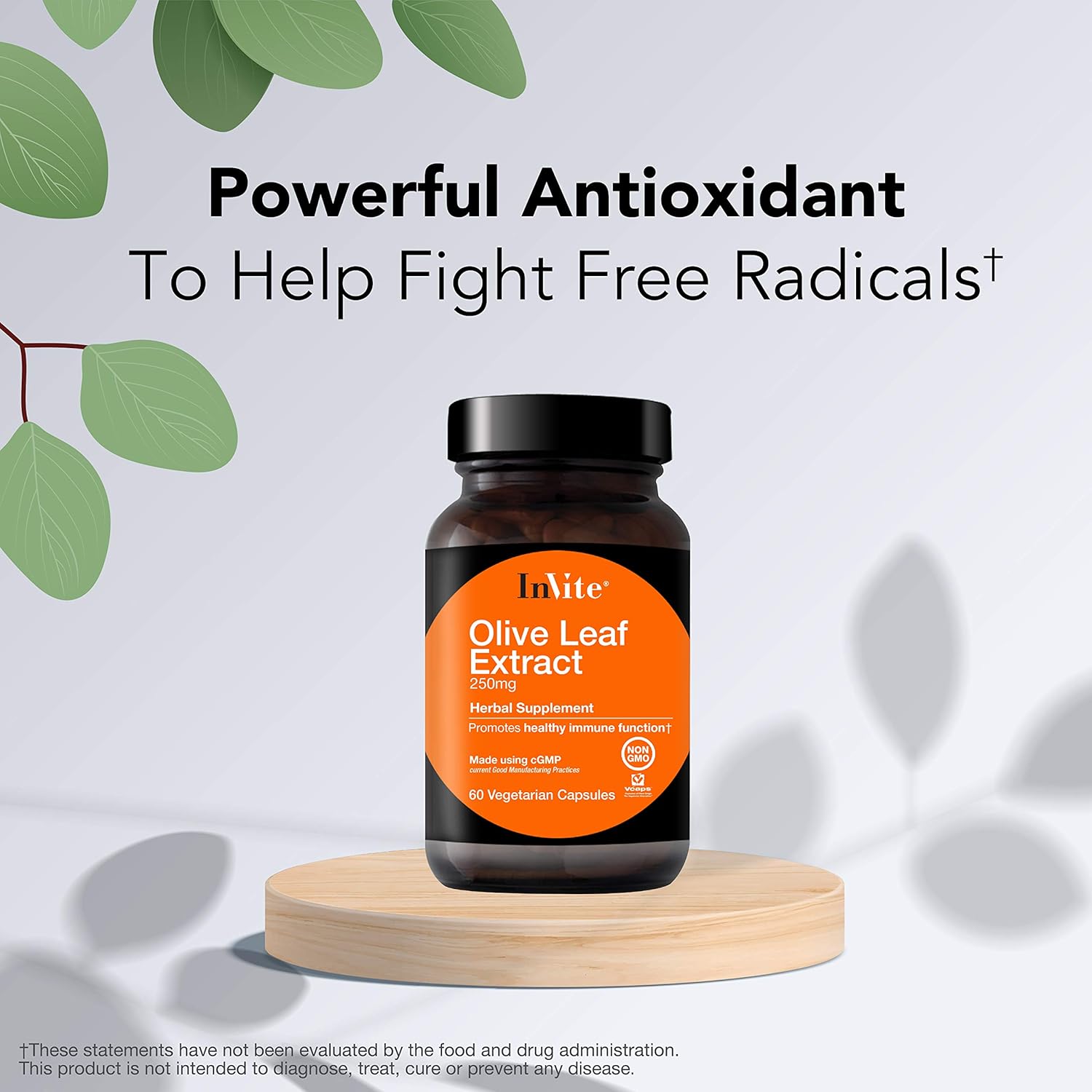 30-Day Supply of Invite Health Olive Leaf Extract Capsules for Immune System Support - 60 Vegetarian Capsules