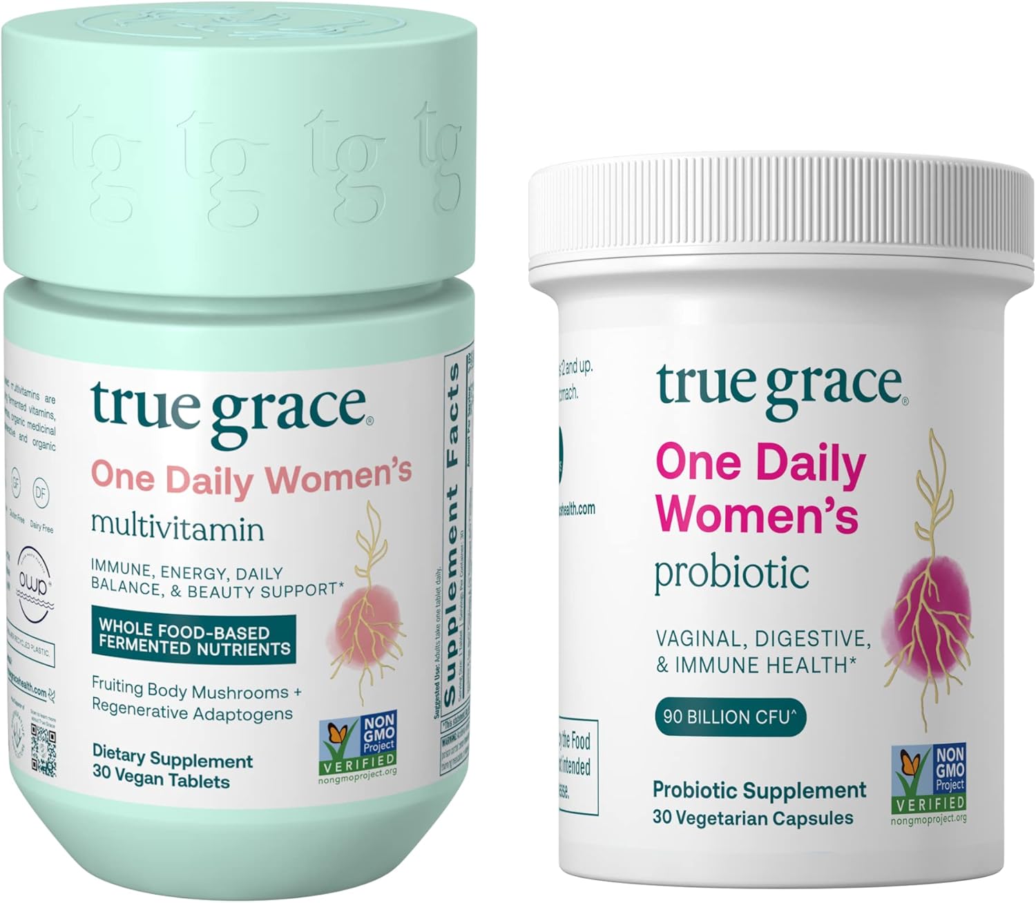 30-Day Supply of True Grace Women’s Multivitamin & Probiotic Bundle - Vegan, Gluten-Free, Soy-Free, Organic - 30 Tablets & Capsules Each