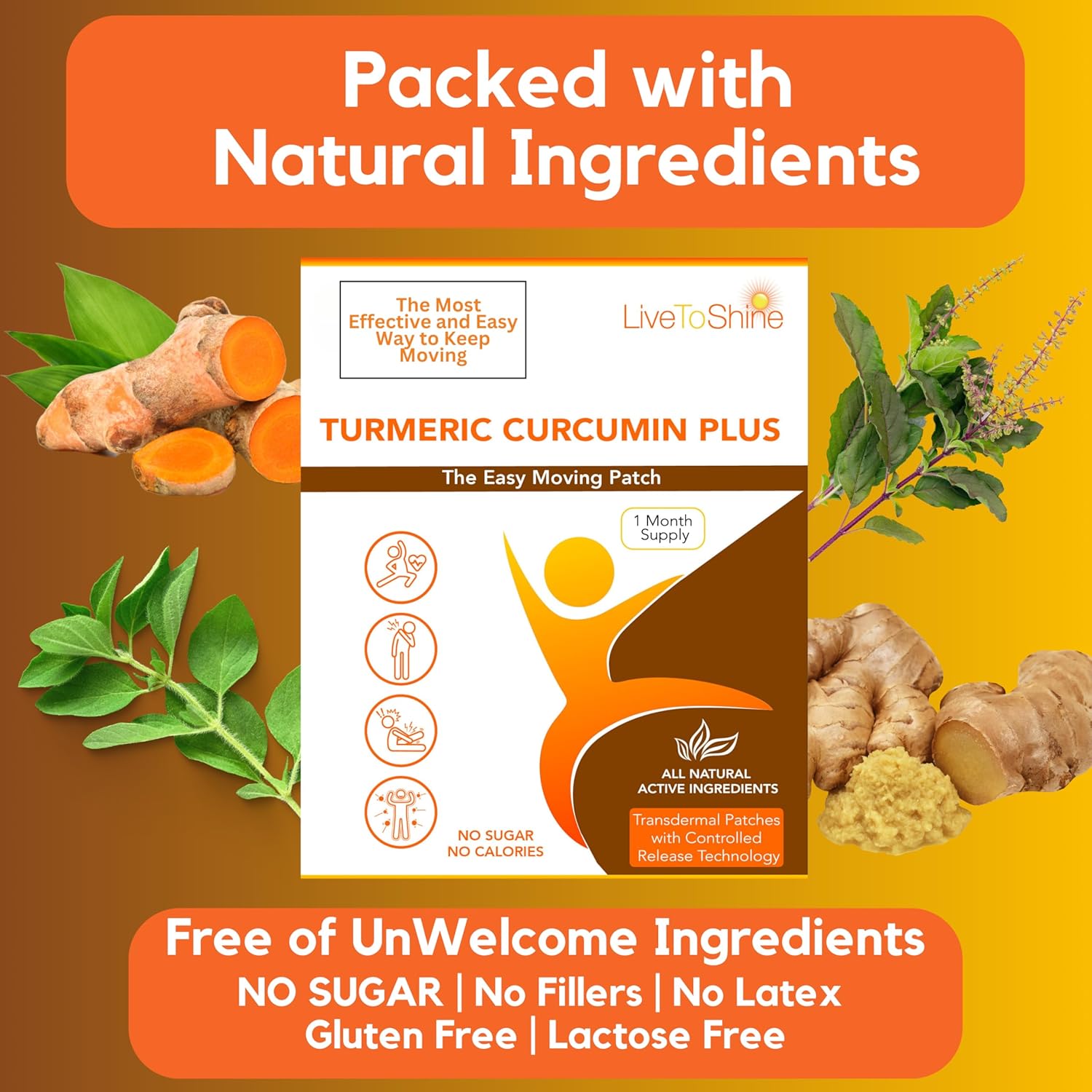 30 Day Supply of USA Made Turmeric Curcumin Topical Patches for Radiant Skin