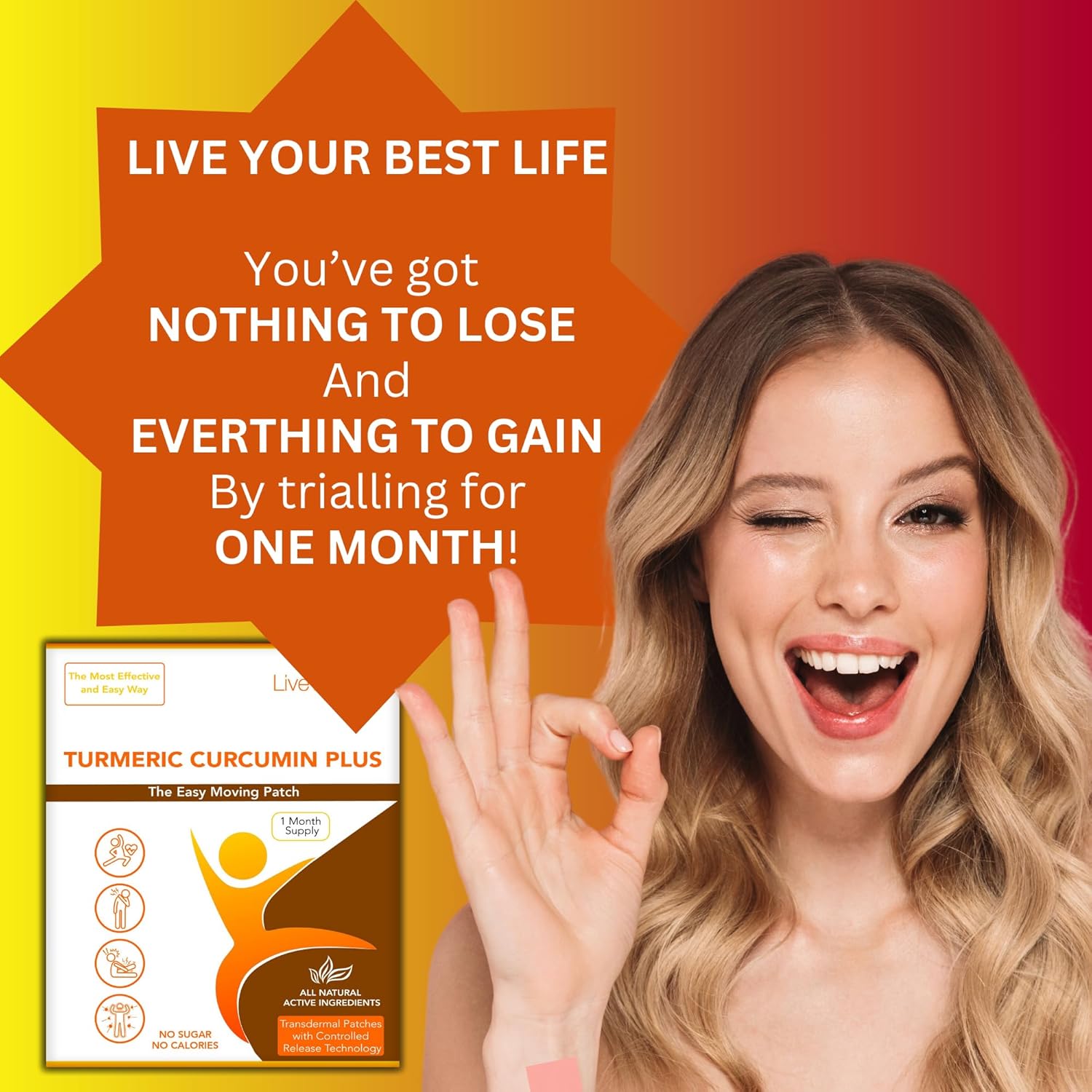 30 Day Supply of USA Made Turmeric Curcumin Topical Patches for Radiant Skin