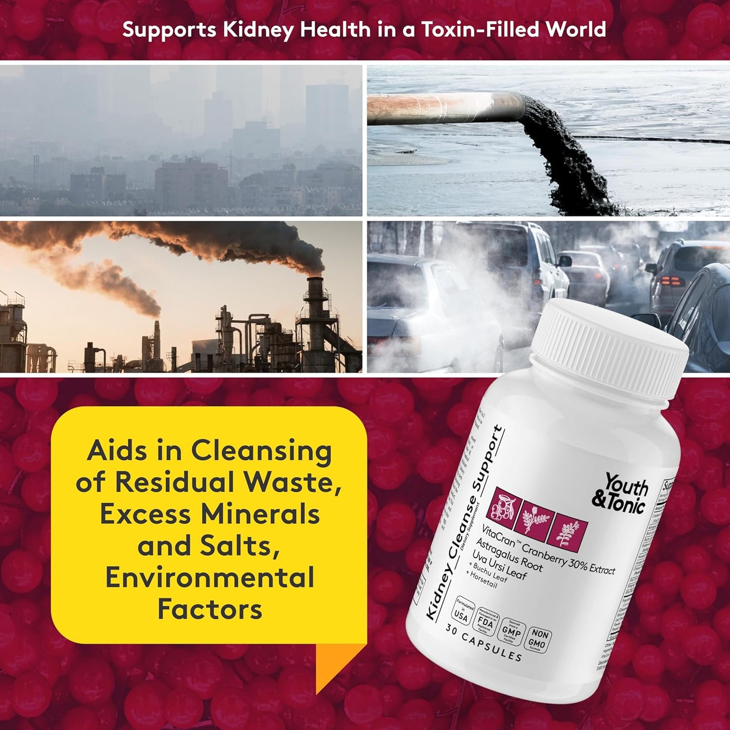 30-Day Youth & Tonic Full Body Cleanse Detox Pills with Green Tea, Senna, Dandelion & Cranberry - Flush Toxins, Reduce Bloating & Swelling