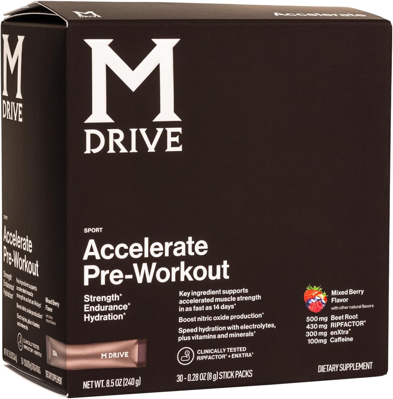 30 Individual Servings of Mdrive Accelerate Pre-Workout Powder in Mixed Berry Flavor