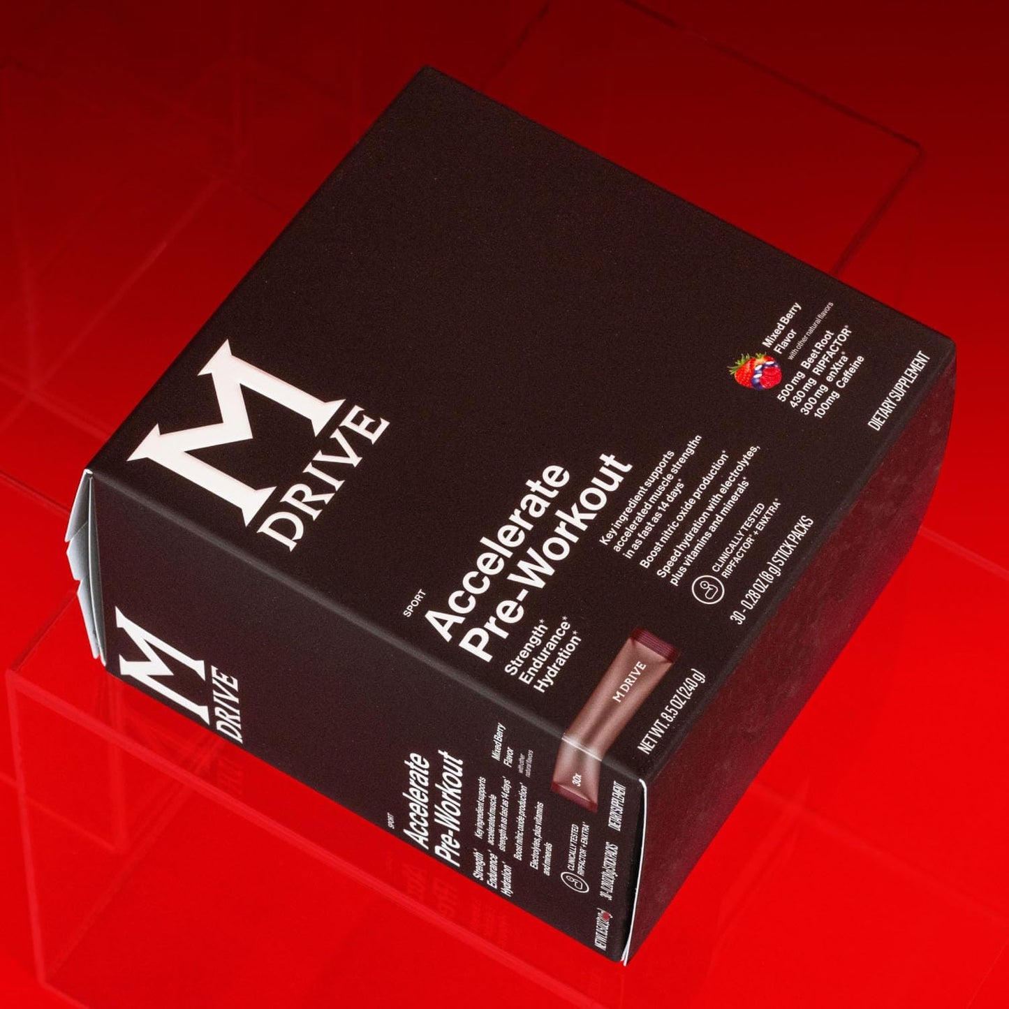 30 Individual Servings of Mdrive Accelerate Pre-Workout Powder in Mixed Berry Flavor