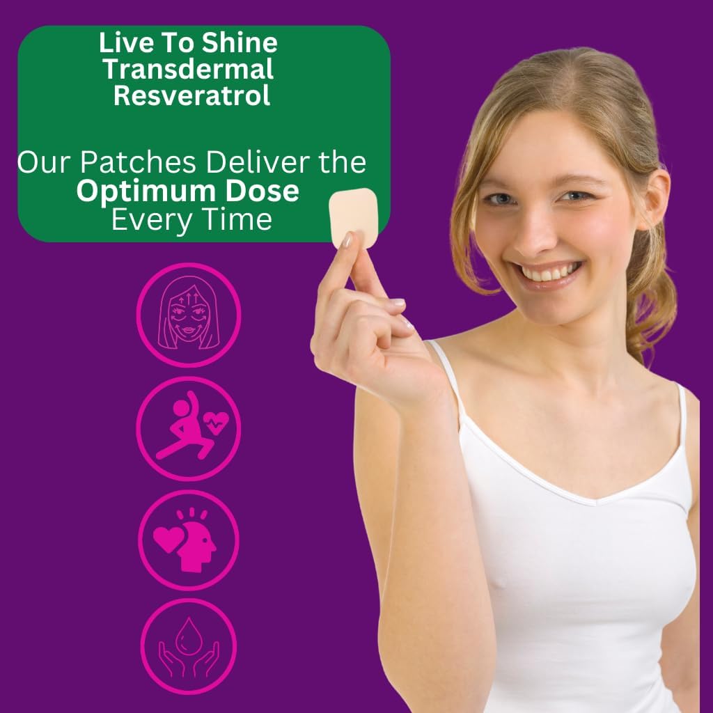 30 Live To Shine Resveratrol Patches for Women and Men - Made in USA - Transdermal Patches for One Month