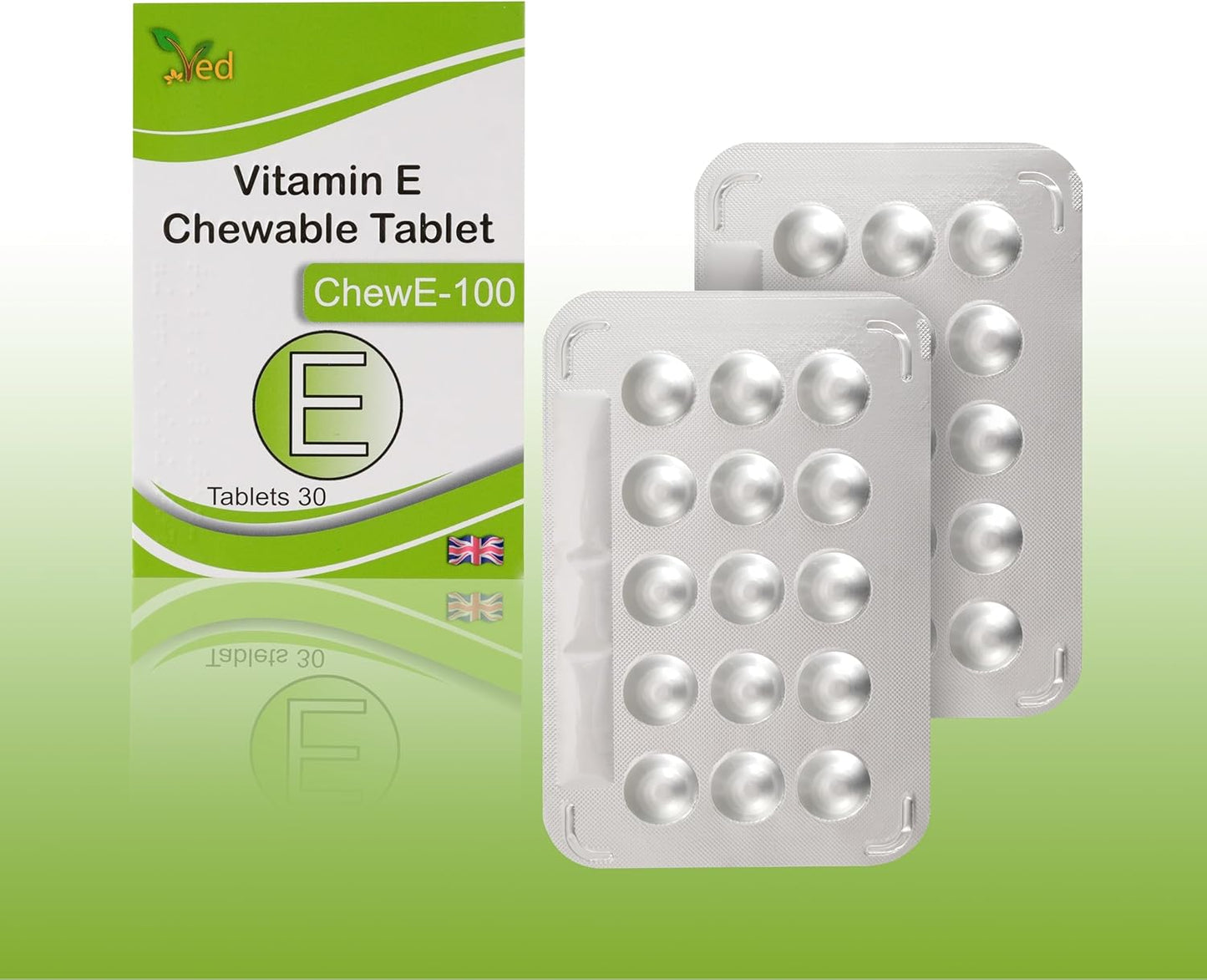 30-Pack of VED Vitamin E 100 MG Chewable Tablets for Daily Antioxidant Support
