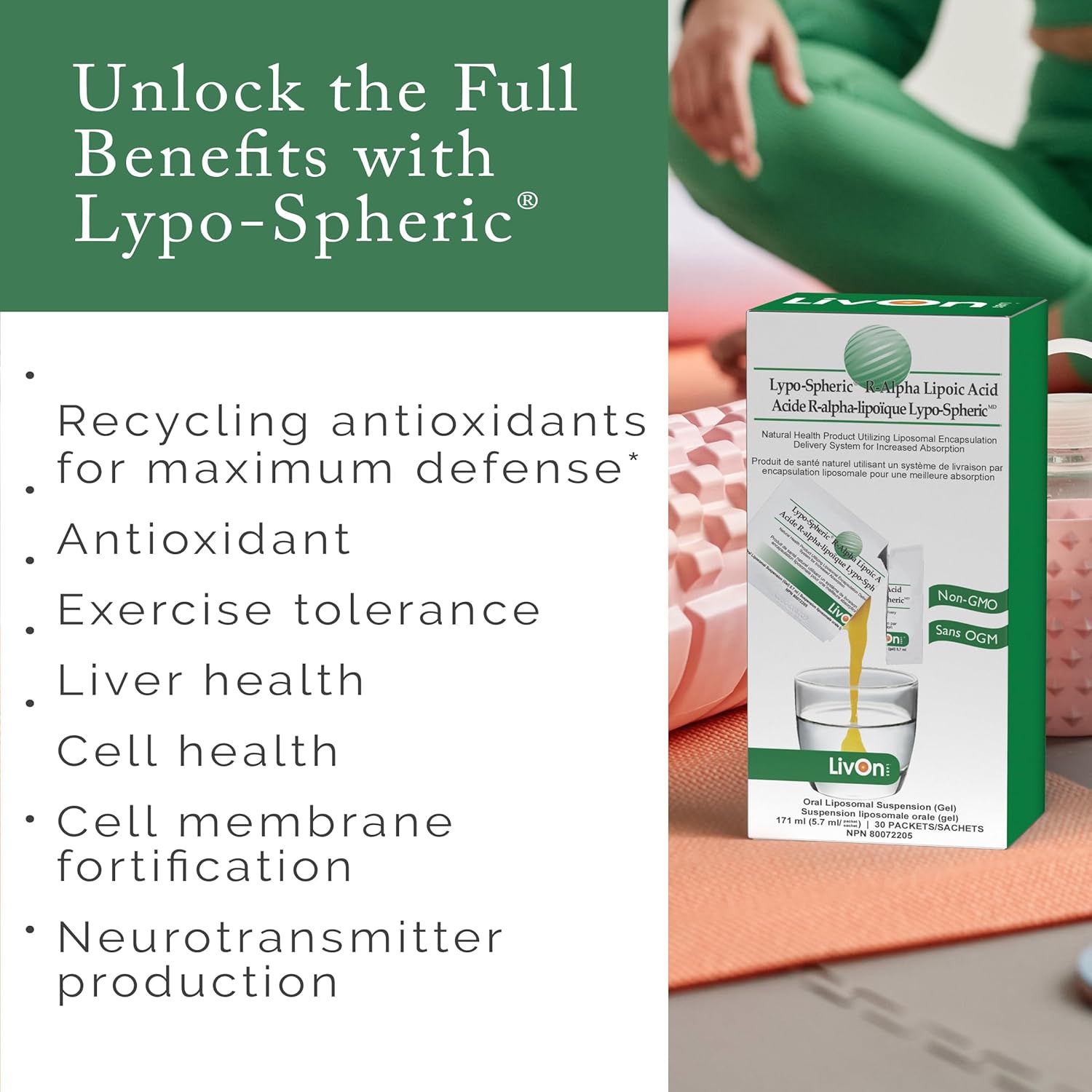30 Packets of LivOn Laboratories Lypo-Spheric R-Alpha Lipoic Acid - 226mg Each - Enhanced Absorption with Liposome Encapsulation - Non-GMO Formula