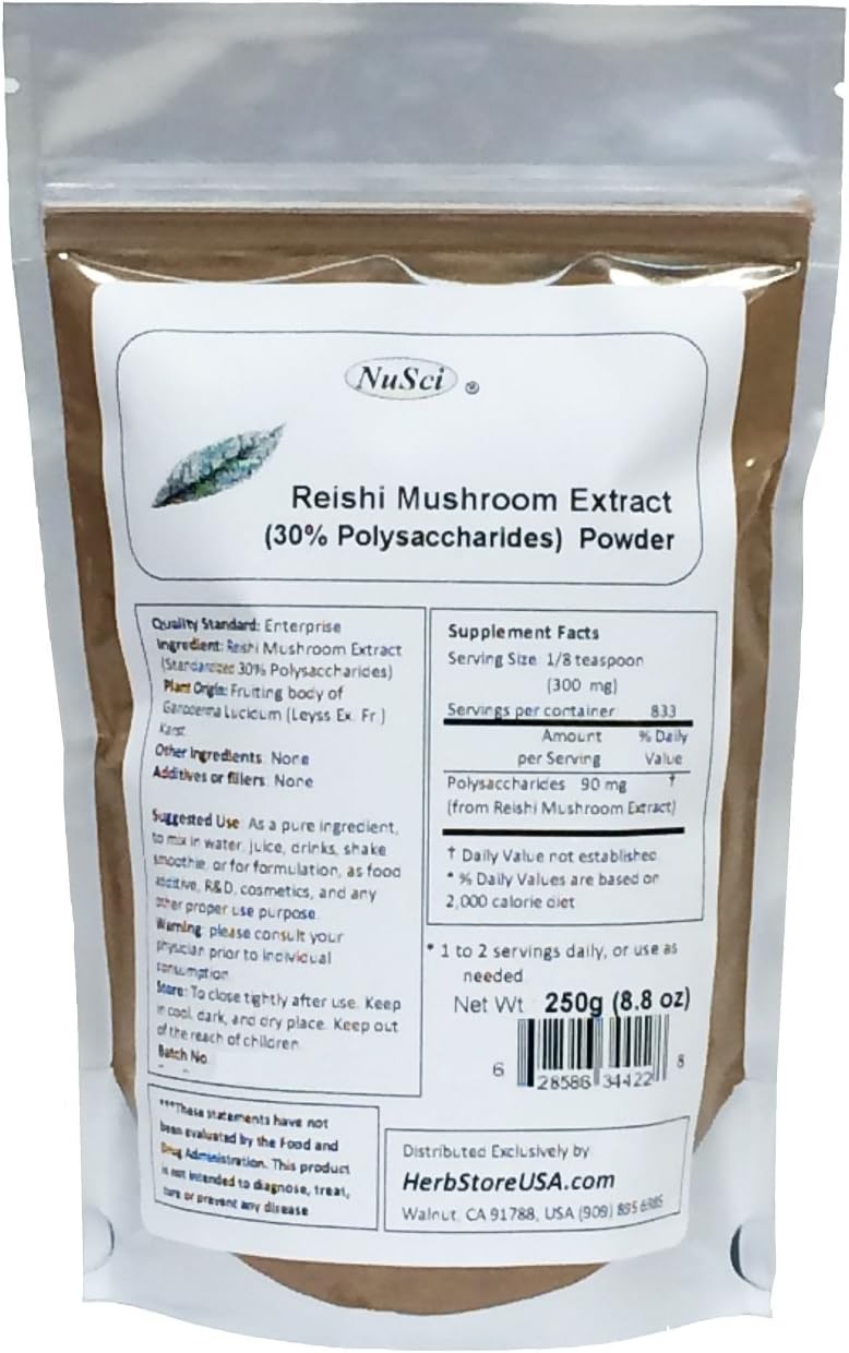 30% Polysaccharides Reishi Mushroom Extract Powder - 250g (8.8 oz) by NuSci