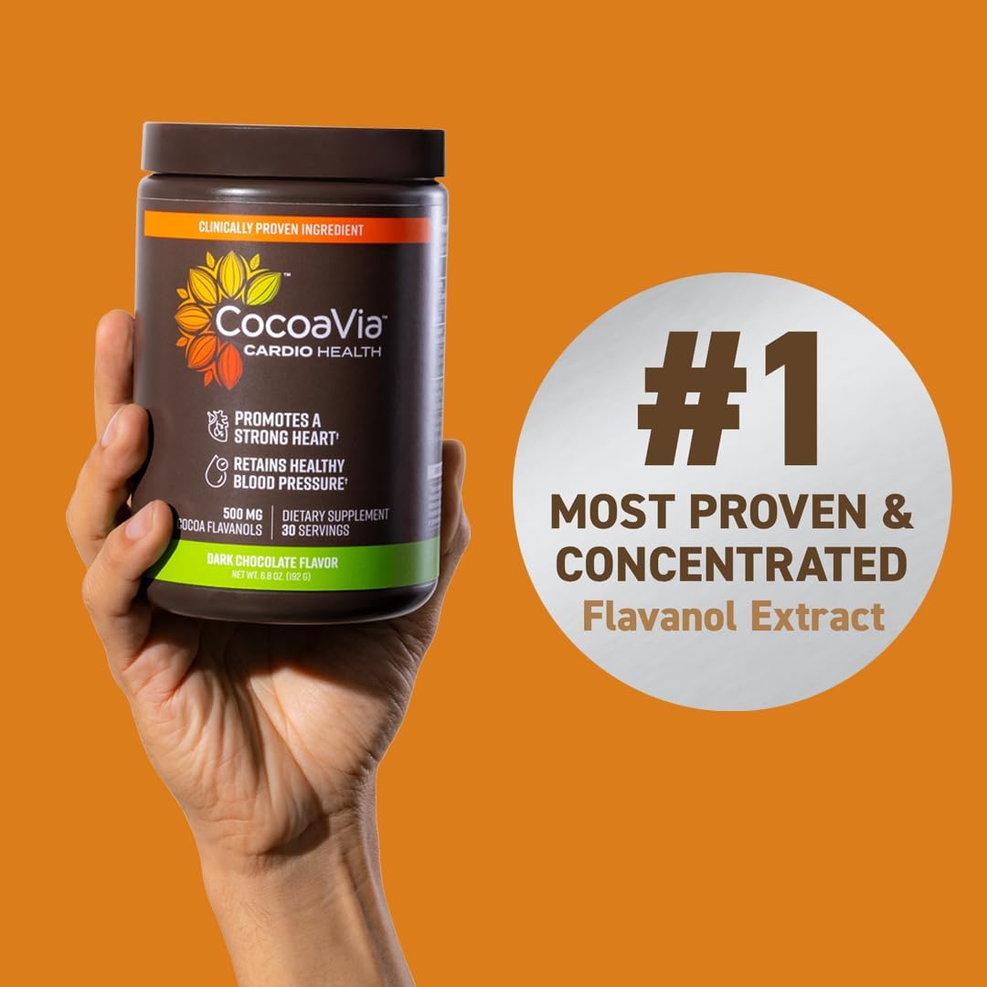 30-Serving CocoaVia Cardio Health Cocoa Powder with 500mg Cocoa Flavanols for Heart Health & Energy - Vegan Dark Chocolate Cacao Supplement