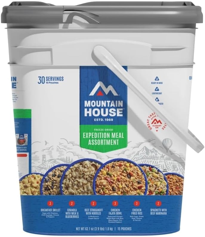30 Serving Mountain House Expedition Bucket | Freeze Dried Backpacking & Camping Food | Classic Bucket