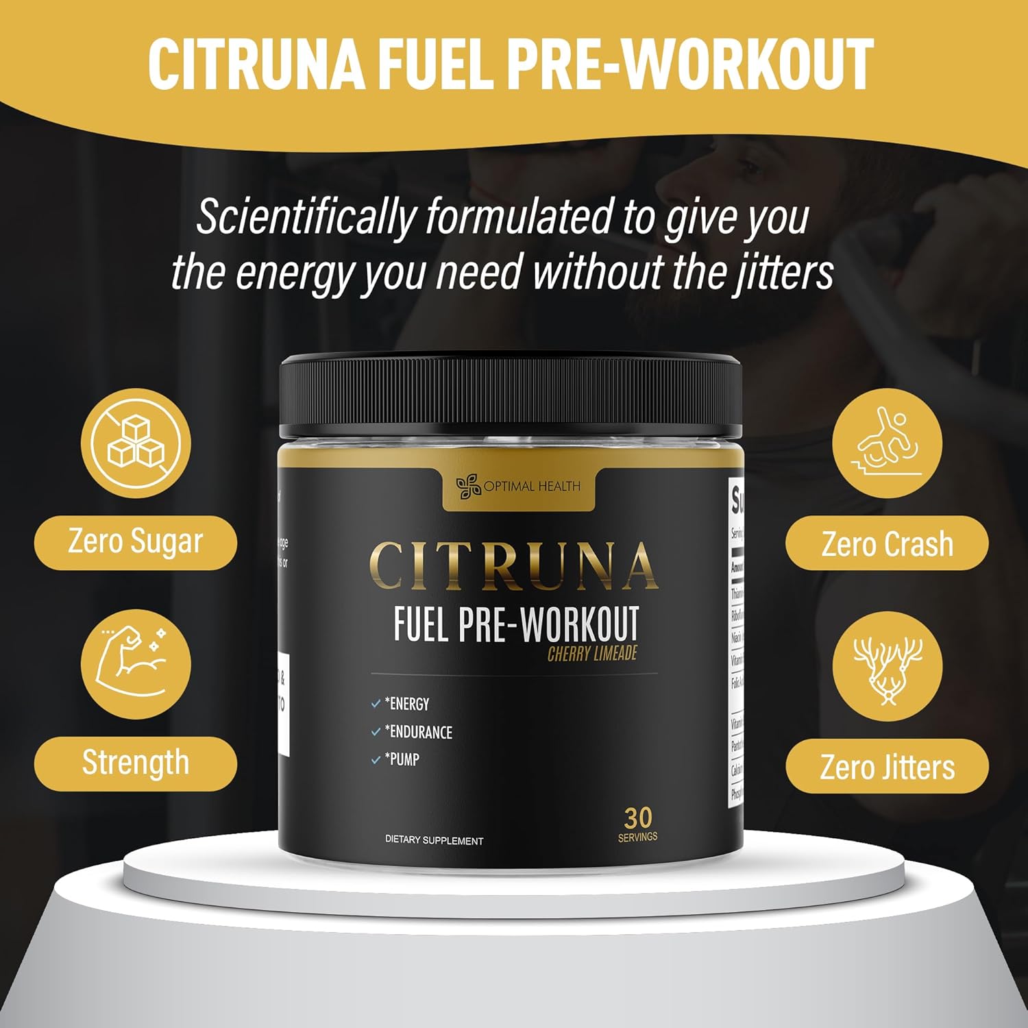 30 Servings Citruna Fuel Pre Workout Mix & Energy Supplement, Zero Sugar Drink with B-Complex Vitamins - Boost Strength, Focus, & Endurance, Cherry Limeade