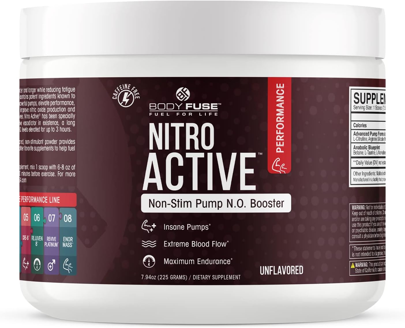 30 Servings of Body Fuse Nitro Active Pump V2 Unflavored Powder - Powerful Vasodilator Supplement