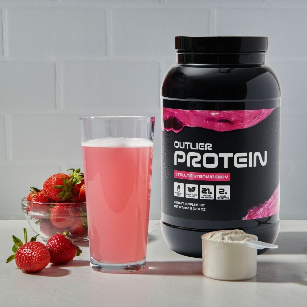 30 Servings of Outlier Plant-Based Clear Pea Protein Powder - Strawberry Flavored Protein Juice for Vegetarians & Vegans. Gluten, Sugar, Dairy, and Soy Free, Easy to Digest.