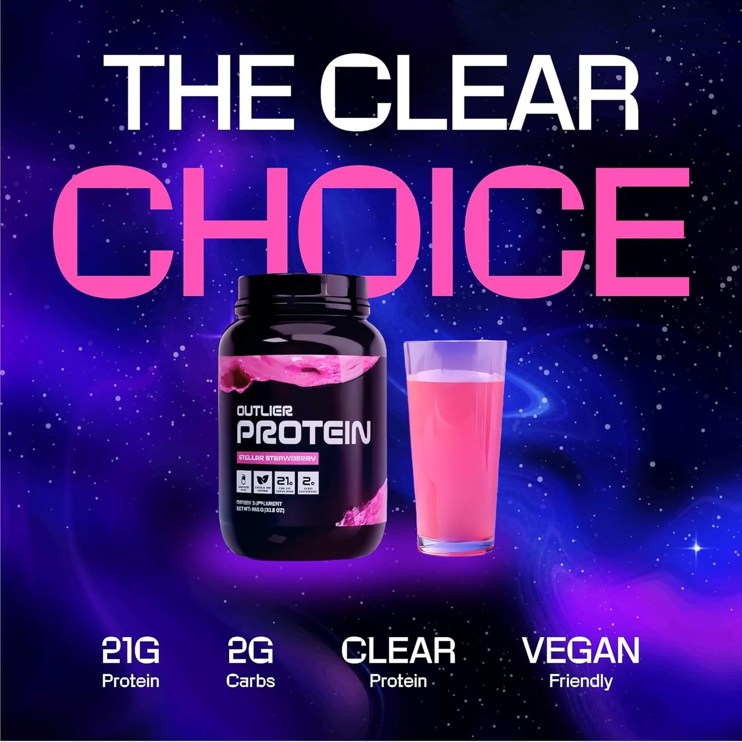 30 Servings of Outlier Plant-Based Clear Pea Protein Powder - Strawberry Flavored Protein Juice for Vegetarians & Vegans. Gluten, Sugar, Dairy, and Soy Free, Easy to Digest.