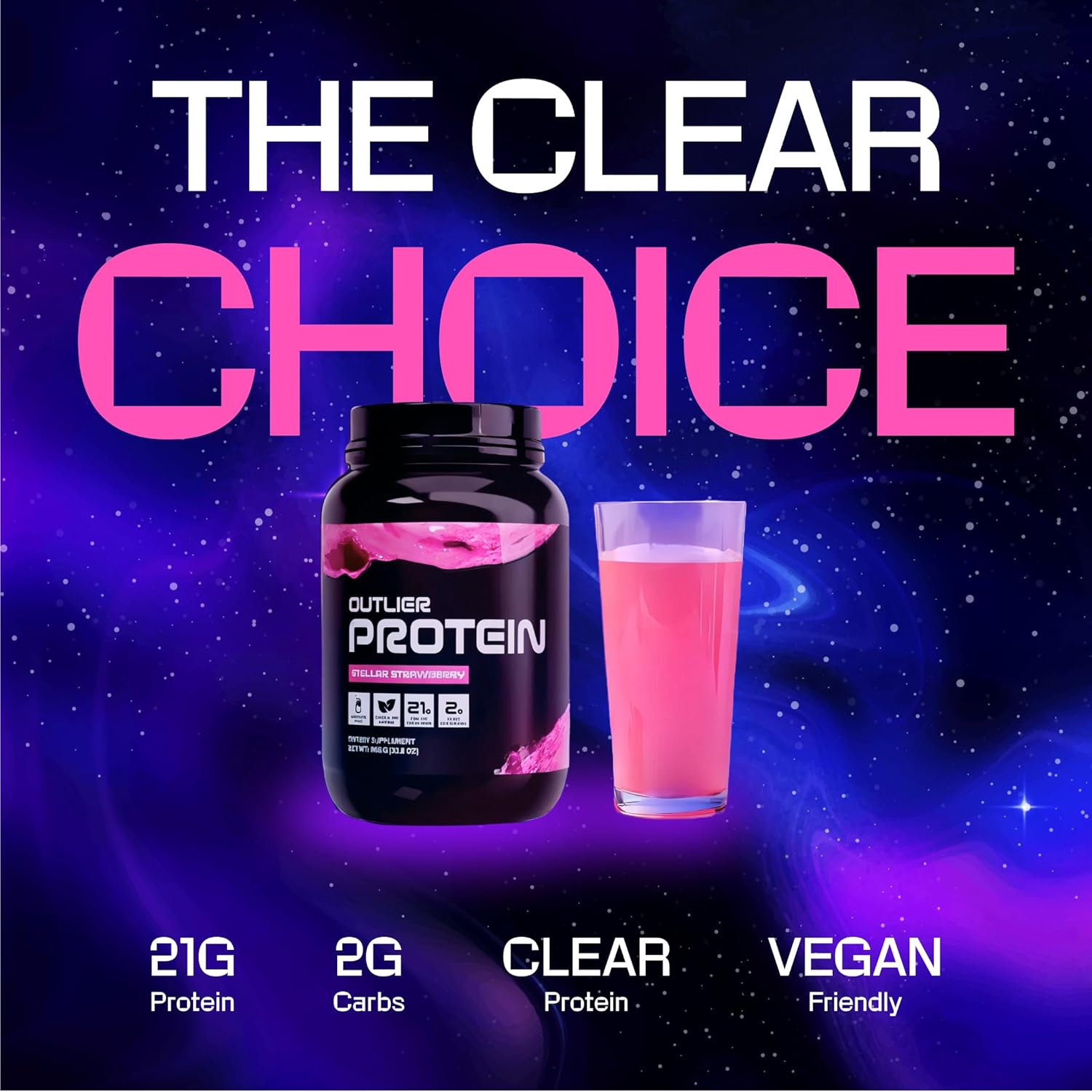 30 Servings of Outlier Plant-Based Clear Pea Protein Powder - Strawberry Flavored Protein Juice for Vegetarians & Vegans. Gluten, Sugar, Dairy, and Soy Free, Easy to Digest.