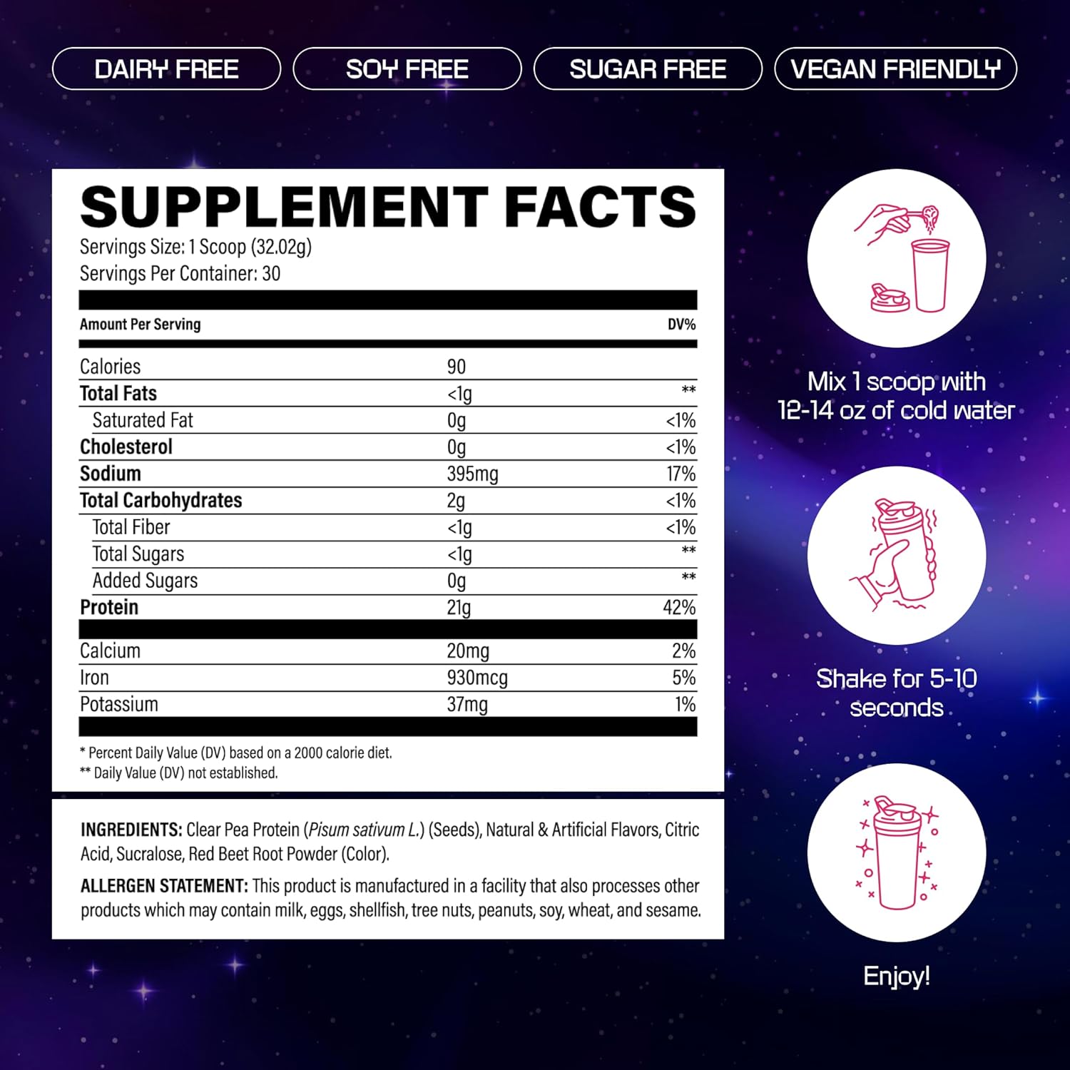 30 Servings of Outlier Plant-Based Clear Pea Protein Powder - Strawberry Flavored Protein Juice for Vegetarians & Vegans. Gluten, Sugar, Dairy, and Soy Free, Easy to Digest.
