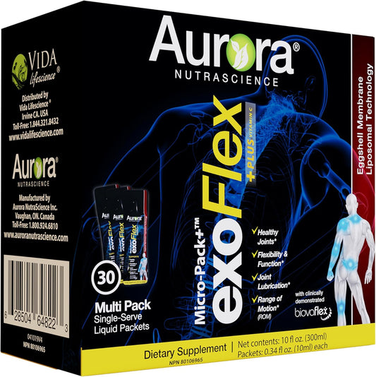 30 Single-Serve Packets of Liposomal exoFlex+ Vitamin C for Joint Support with Eggshell Membrane, Curcumin & Boswellia by Aurora Nutrascience