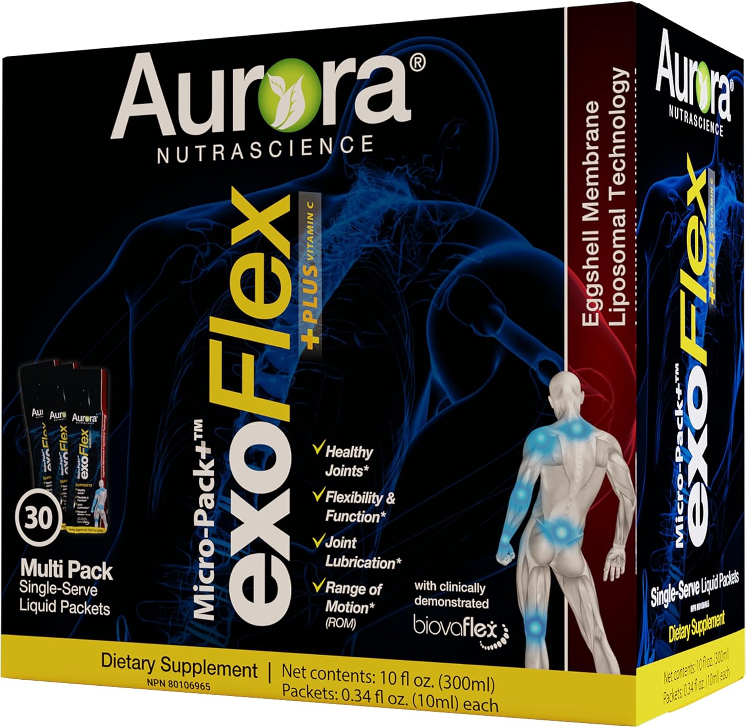 30 Single-Serve Packets of Liposomal exoFlex+ Vitamin C for Joint Support with Eggshell Membrane, Curcumin & Boswellia by Aurora Nutrascience