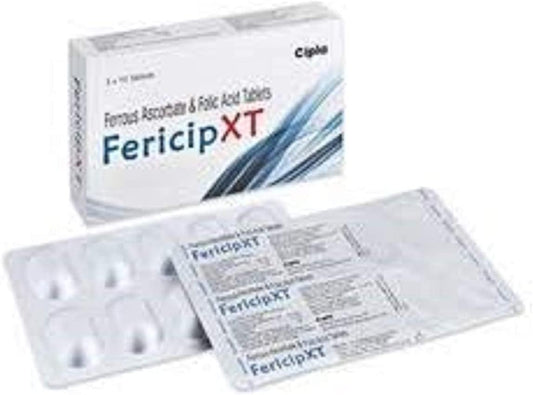 30 Tablets of AZAZ Fericip-xt Iron Supplement with Vitamin C and Folic Acid for Anemia Support