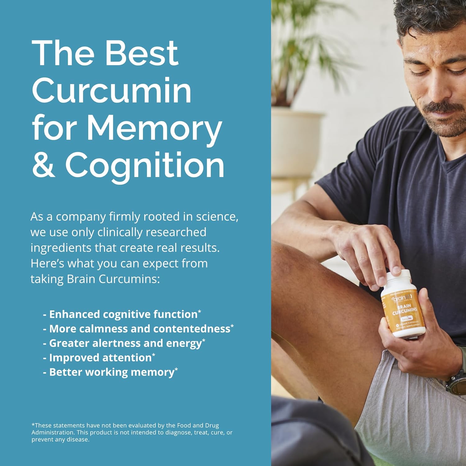 30 Vegan Capsules of BRAINMD Brain Curcumins with Longvida Curcumin - Gluten Free and 30 Servings