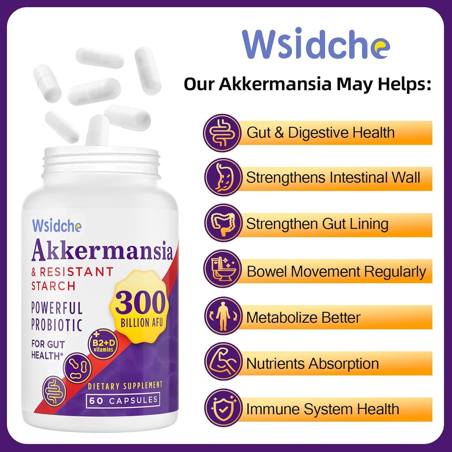 300 Billion AFU Akkermansia Muciniphila Probiotic Supplement for Men & Women - Supports Gut, Digestive, and Immune Health - 240 Capsules