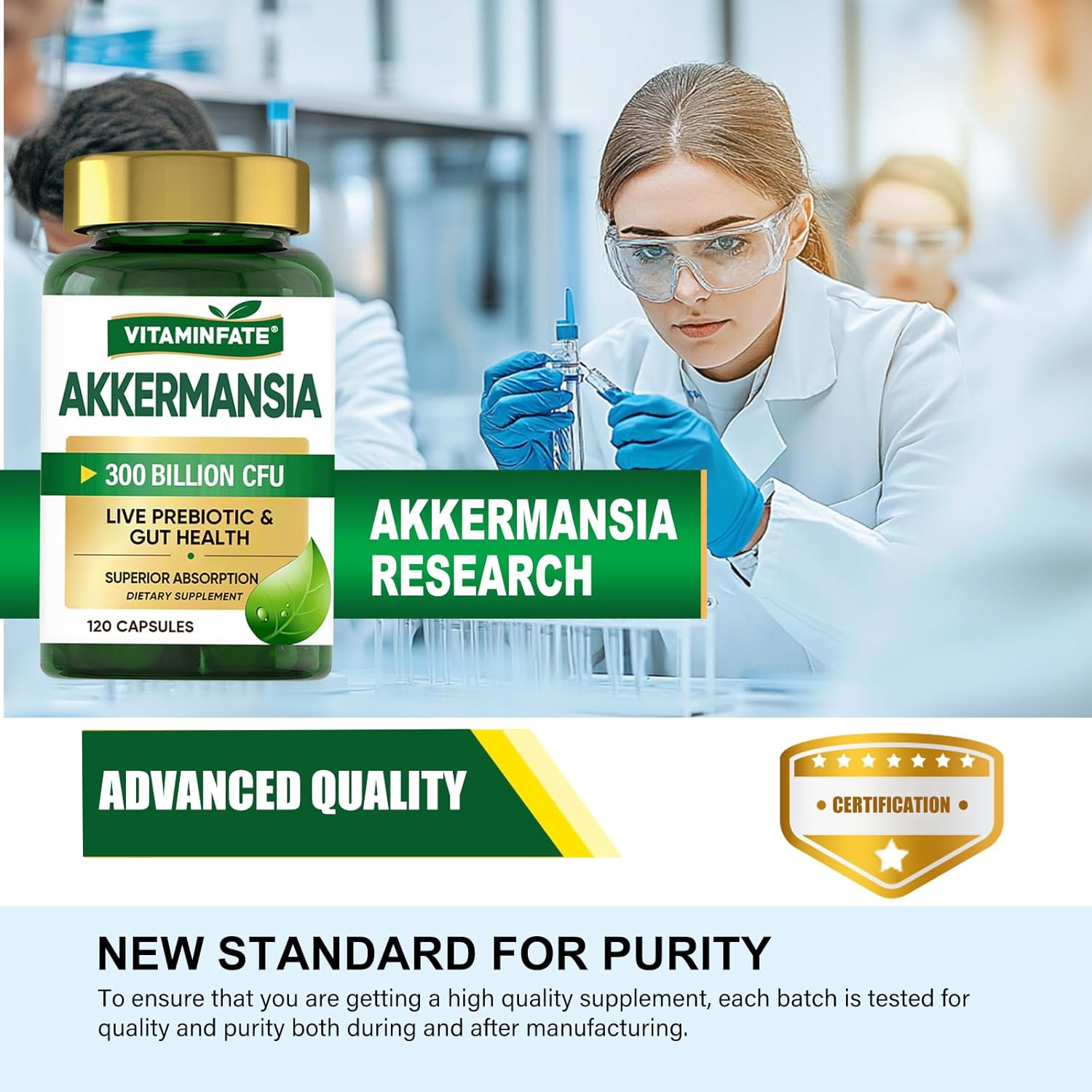 300 Billion AFU Akkermansia Muciniphila Probiotic Capsules - Supports GLP-1 Production, Digestive & Immune Health