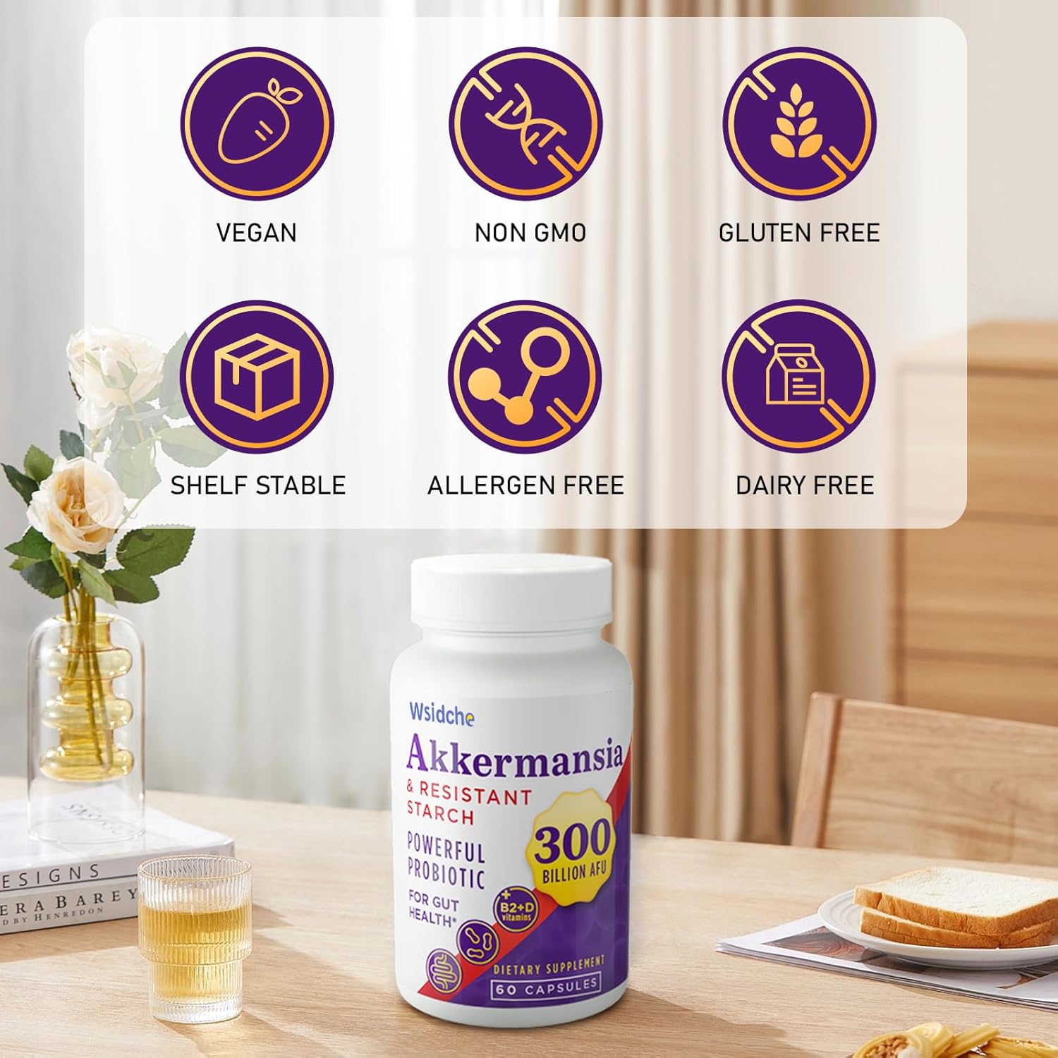 300 Billion AFU Akkermansia Muciniphila Probiotic Supplement for Men & Women - Supports Gut, Digestive, and Immune Health - 240 Capsules