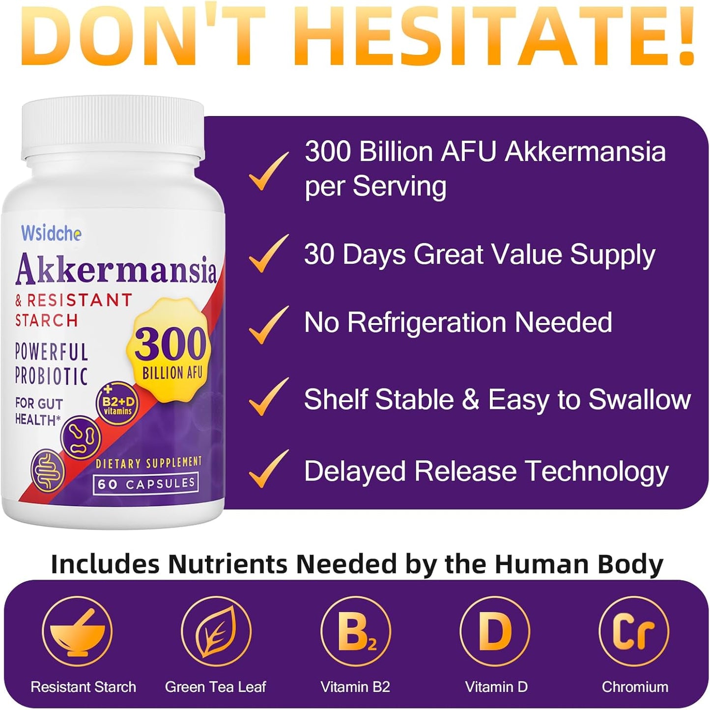 300 Billion AFU Akkermansia Muciniphila Probiotic Supplement for Men & Women - Supports Gut, Digestive, and Immune Health - 240 Capsules