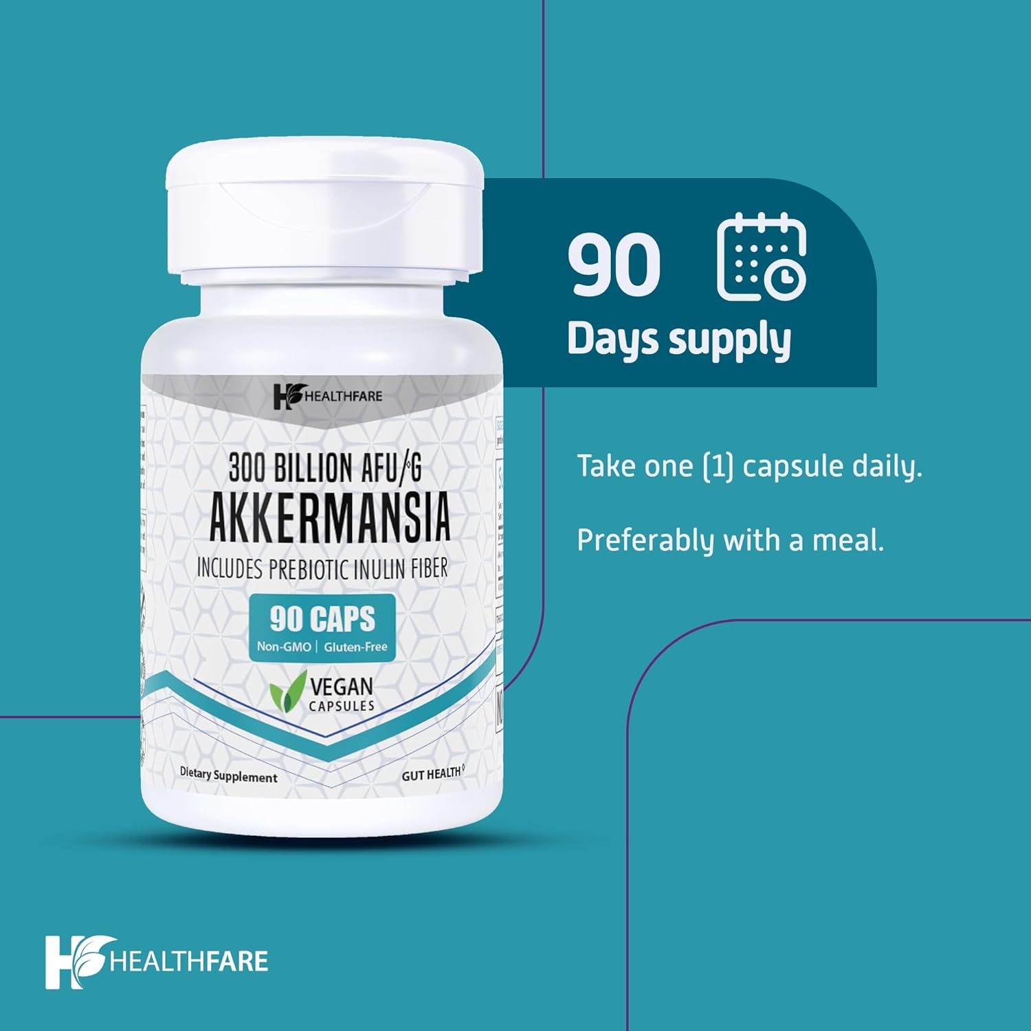 300 Billion AFU Healthfare Akkermansia Muciniphila Veg Capsules with Prebiotic Inulin - Gluten-Free & Non-GMO