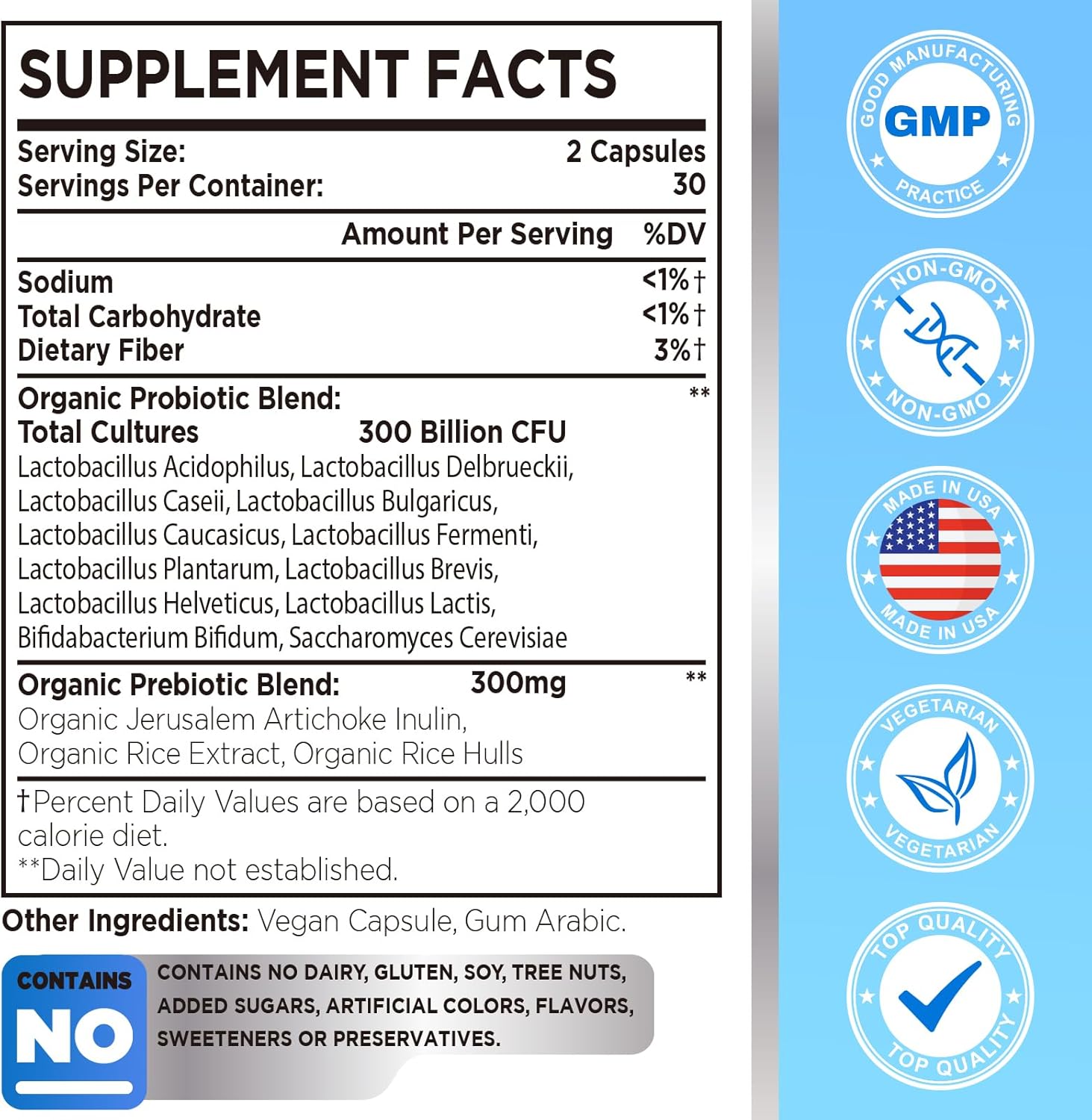 300 Billion CFU Probiotic with 12 Strains, 3 Prebiotics, Digestive & Immune Support, Vegan, 120 Capsules