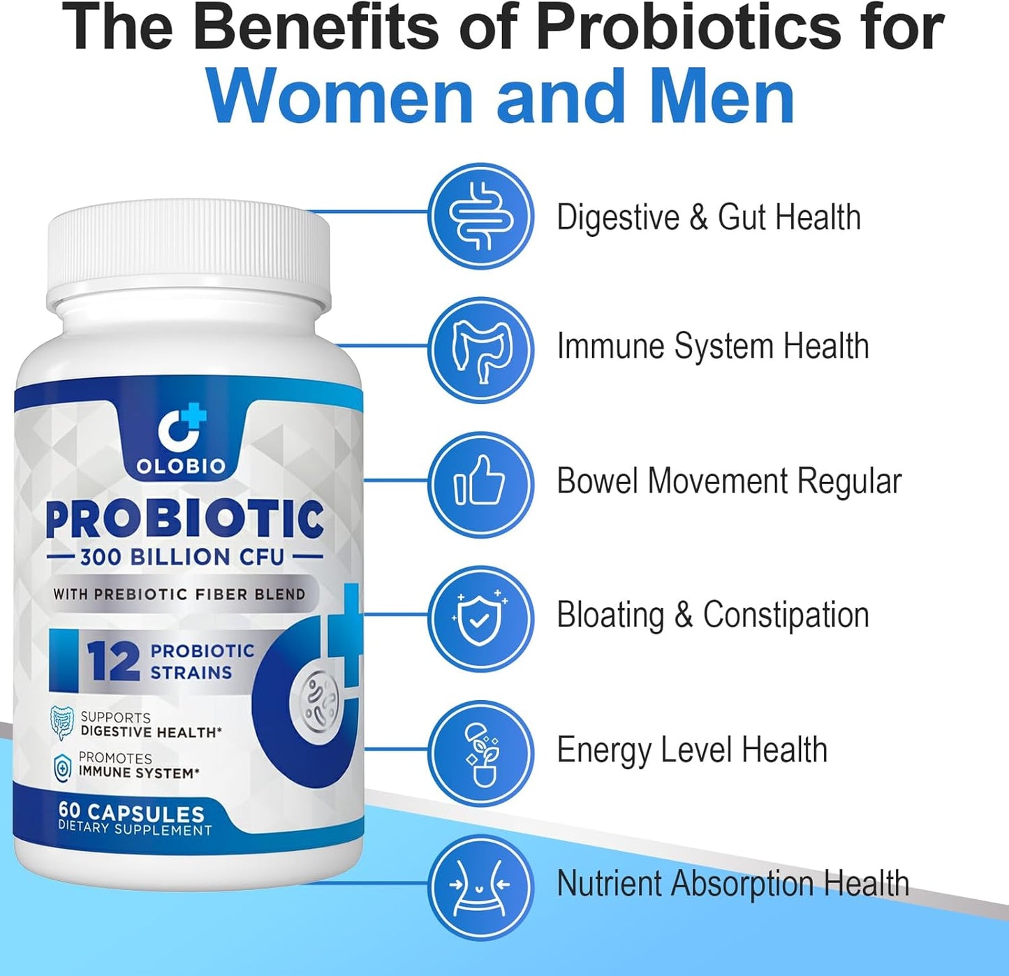 300 Billion CFU Probiotic with 12 Strains, 3 Prebiotics, Digestive & Immune Support, Vegan, 120 Capsules