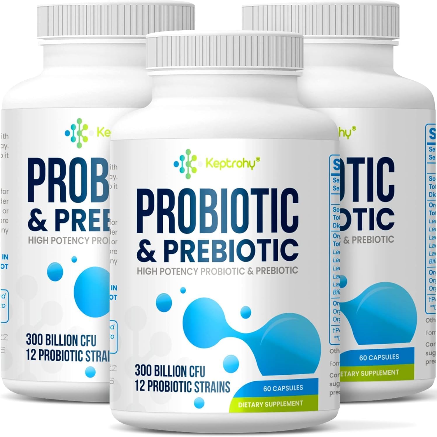 300 Billion CFU Probiotics for Gut Health, 12 Strain Probiotic Supplement with Prebiotics, Organic Blend for Men & Women, 180 Capsules