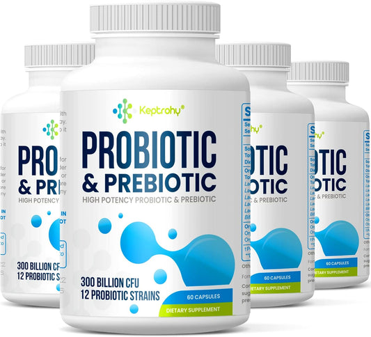 300 Billion CFU Probiotics for Gut Health, 12 Strains Probiotic Supplement with Prebiotics, Organic Blend for Women and Men, 240 Capsules, Shelf Stable, Immune Support