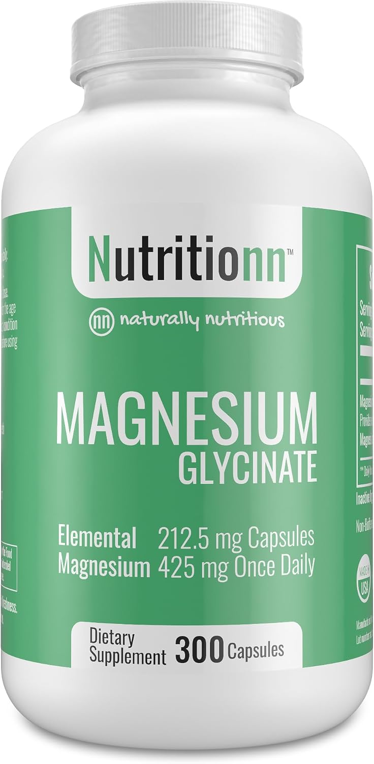 300 Capsules of Magnesium Glycinate Supplement - 212.5 mg Elemental Magnesium, 425 mg Daily for Men & Women - Pure Chelated Bisglycinate for Sleep & Health - Made in USA by Nutritionn