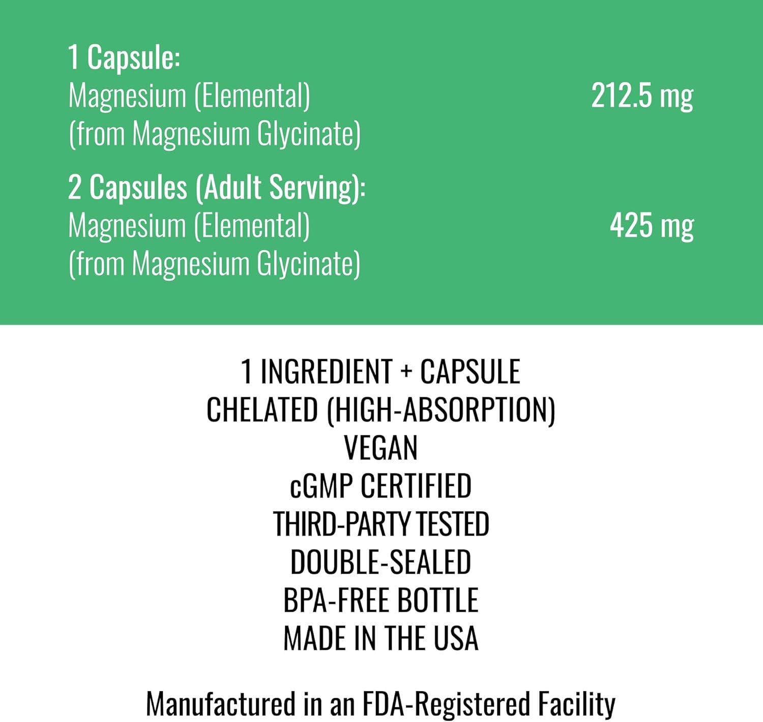 300 Capsules of Magnesium Glycinate Supplement - 212.5 mg Elemental Magnesium, 425 mg Daily for Men & Women - Pure Chelated Bisglycinate for Sleep & Health - Made in USA by Nutritionn