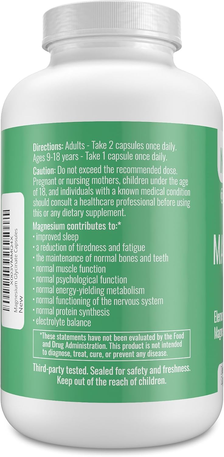 300 Capsules of Magnesium Glycinate Supplement - 212.5 mg Elemental Magnesium, 425 mg Daily for Men & Women - Pure Chelated Bisglycinate for Sleep & Health - Made in USA by Nutritionn