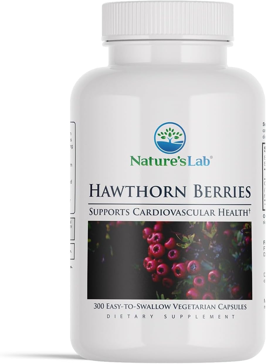 300 Capsules of Nature's Lab Hawthorn Berries: Heart Health Support and Antioxidant Boost