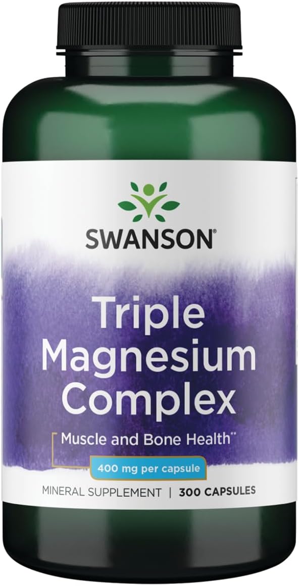 300 Capsules Swanson Triple Magnesium Complex - 400mg for Bone Health & Absorption - Citrate, Oxide & Aspartate for Optimal Results