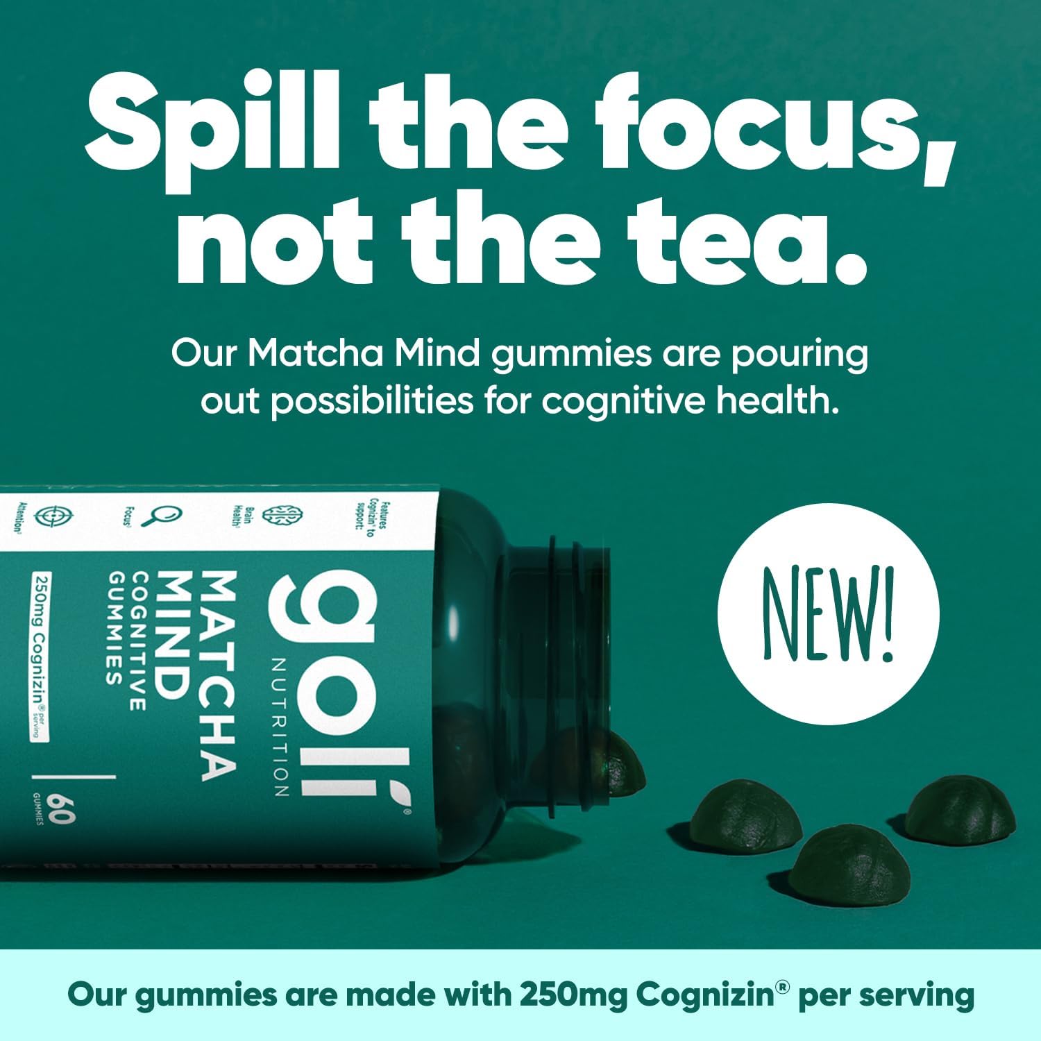 300-Count Goli Matcha Mind Gummies with Cognizin for Focus - Vegan & Non-GMO