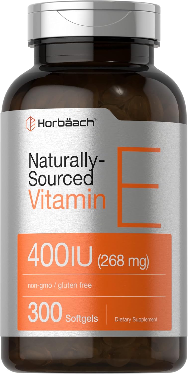 300 Count Horbäach Vitamin E Softgel Capsules - 400 iu, 268mg - Non-GMO, Gluten Free, D-Alpha Tocopherol Formula