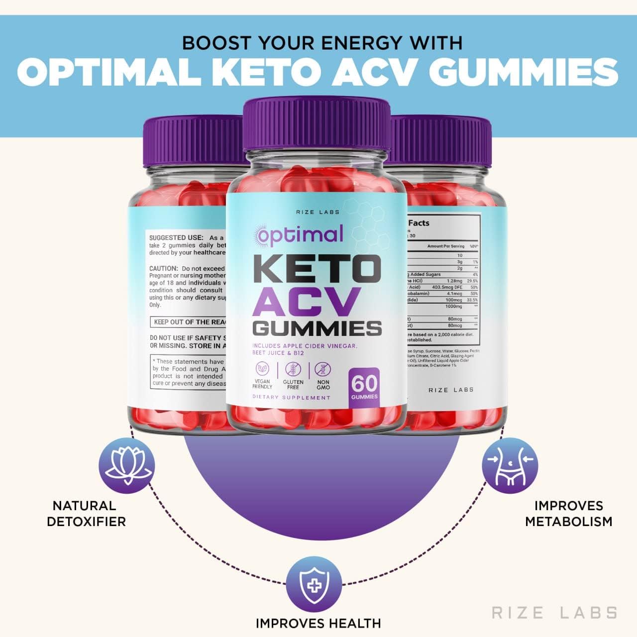 300 Optimal Keto ACV Gummies with Apple Cider Vinegar for Advanced Weight Loss - Gluten Free, Non-GMO, Reduces Belly Fat