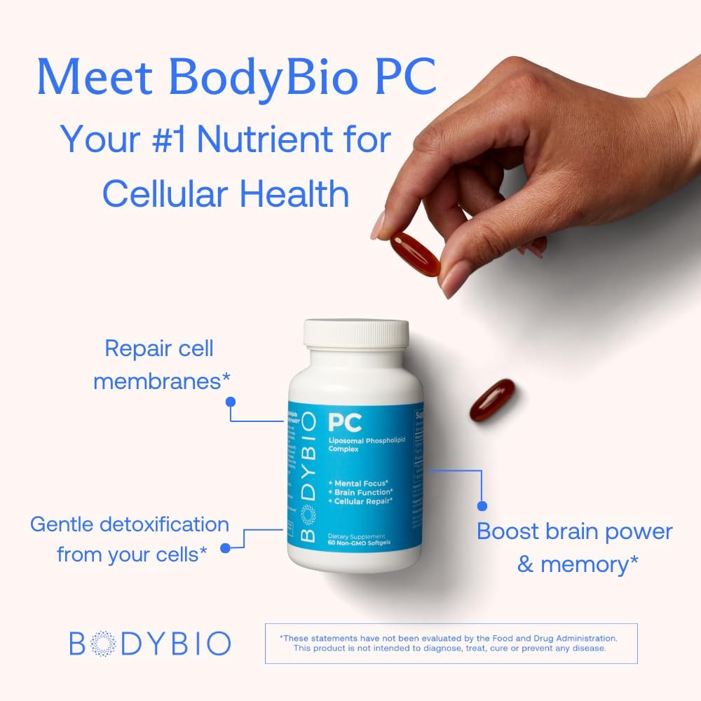 300 Softgel BodyBio PC for Memory, Focus & Clarity - Liposomal Brain Supplement with Optimal Absorption