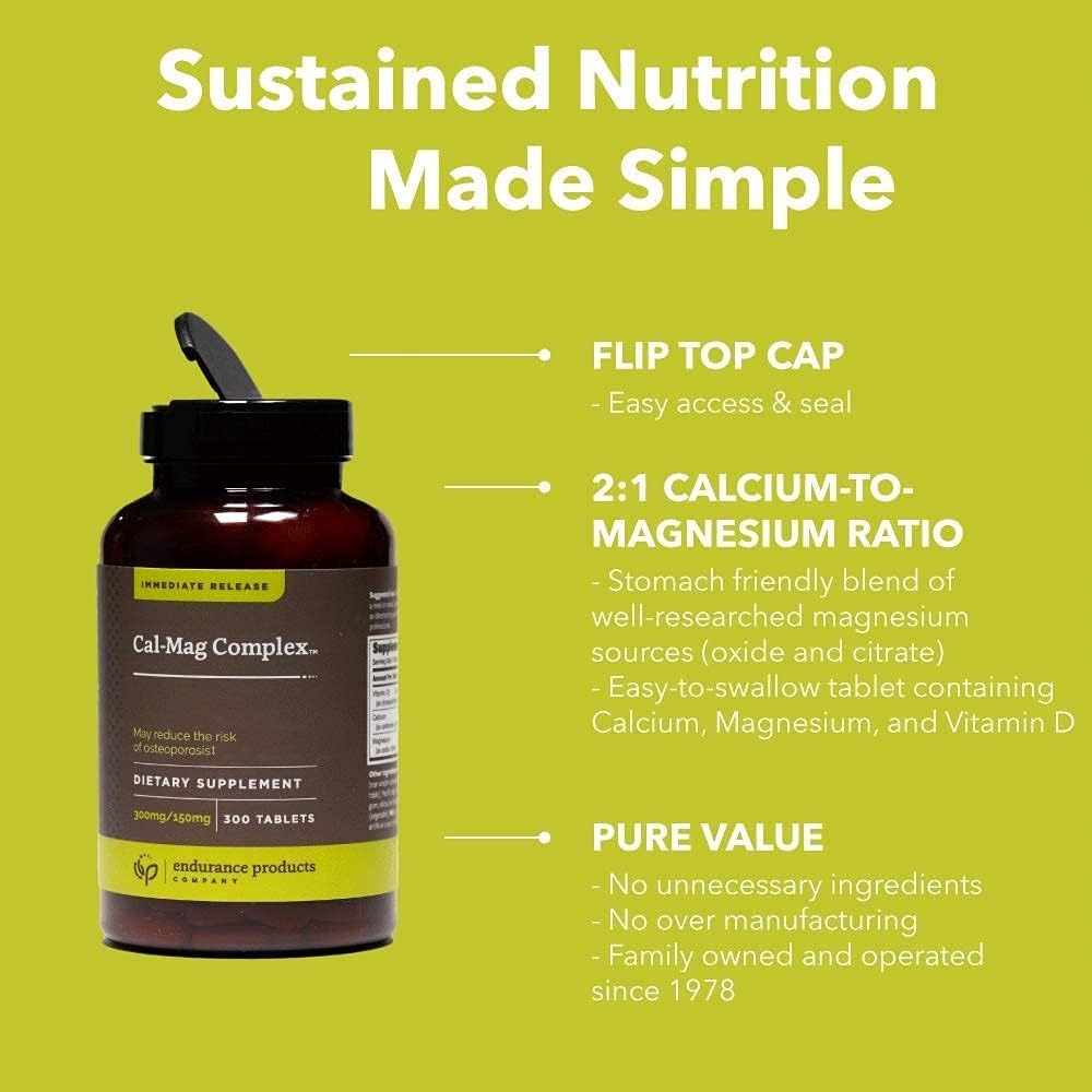300 Tablets Cal-Mag Complex with 300mg Calcium & 150mg Magnesium by Endurance Products Company